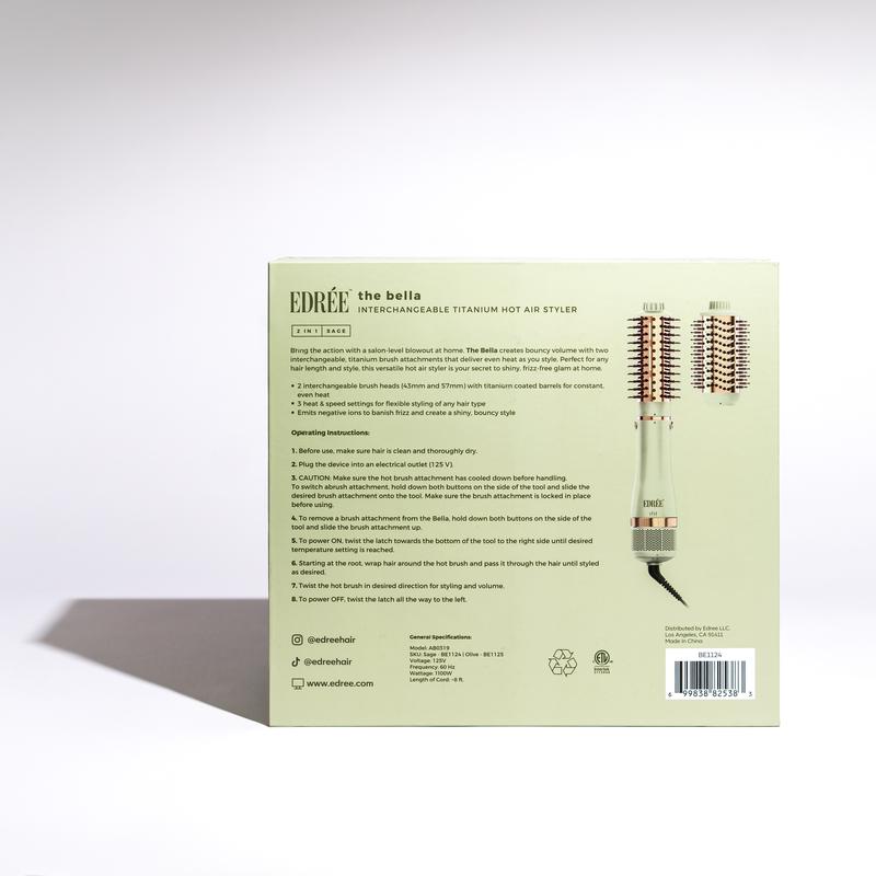The Bella Sage Hair Blow Dryer & Volumizer Brush | 2 Titanium Brush Heads (43mm & 57mm)