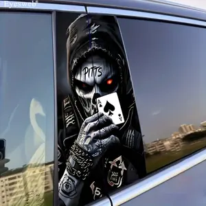 Glowing Cartoon Skull Car Stickers, Decal for Cars, Waterproof Scratch-Resistant Vinyl, Self-Adhesive B Pillar Door Protector, Motorcycle Accessories