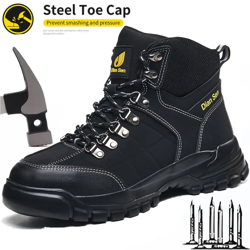 Men's Steel Toe Work & Safety Footwear, Lightweight Breathable Walking Shoes with Anti-Smashing, Anti-Puncture, Wear-Resistant Features, Waterproof Dry Soft Boots for Construction Sites, Workshops, Water Proof, Blocks Soup/Oil, Puncture‑Safe