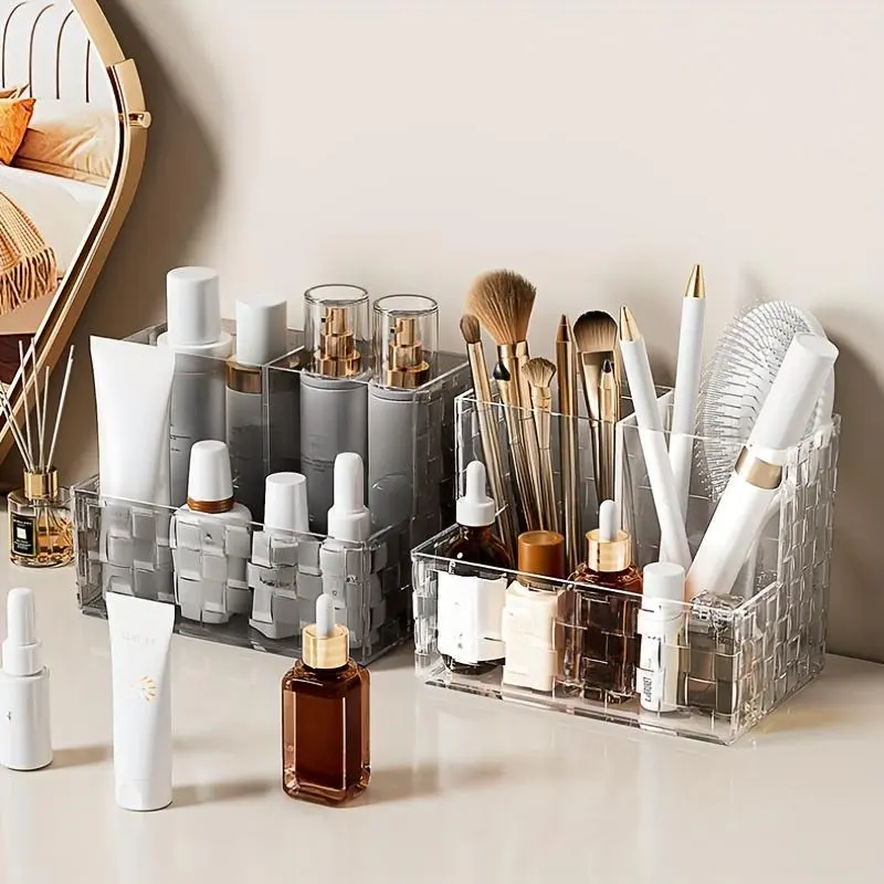 Makeup storage box, Cosmetic Organizer Box, Cosmetics Storage Box, Plastic storage boxes, suitable for desktop and bathroom countertop, holds eyebrow pencils and skincare products, Beauty Supplies Organizer