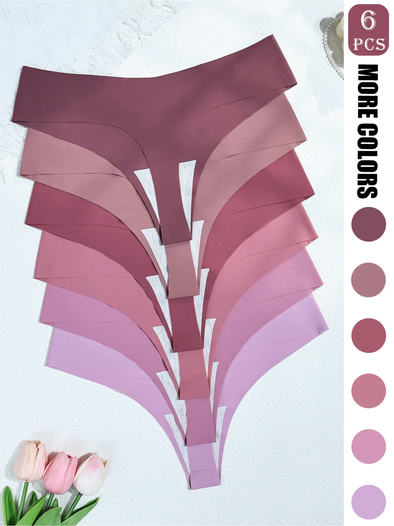 6 Pack Women Thong Underwear Seamless Knicker No Show Low Rise Invisible Elegant Purple T-back Panties Comfortable Fit Underwear Set