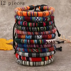 Hot 12pcs Hot Selling Cotton Bohemian Color Hand Rope Unisex Bracelet Gift for love