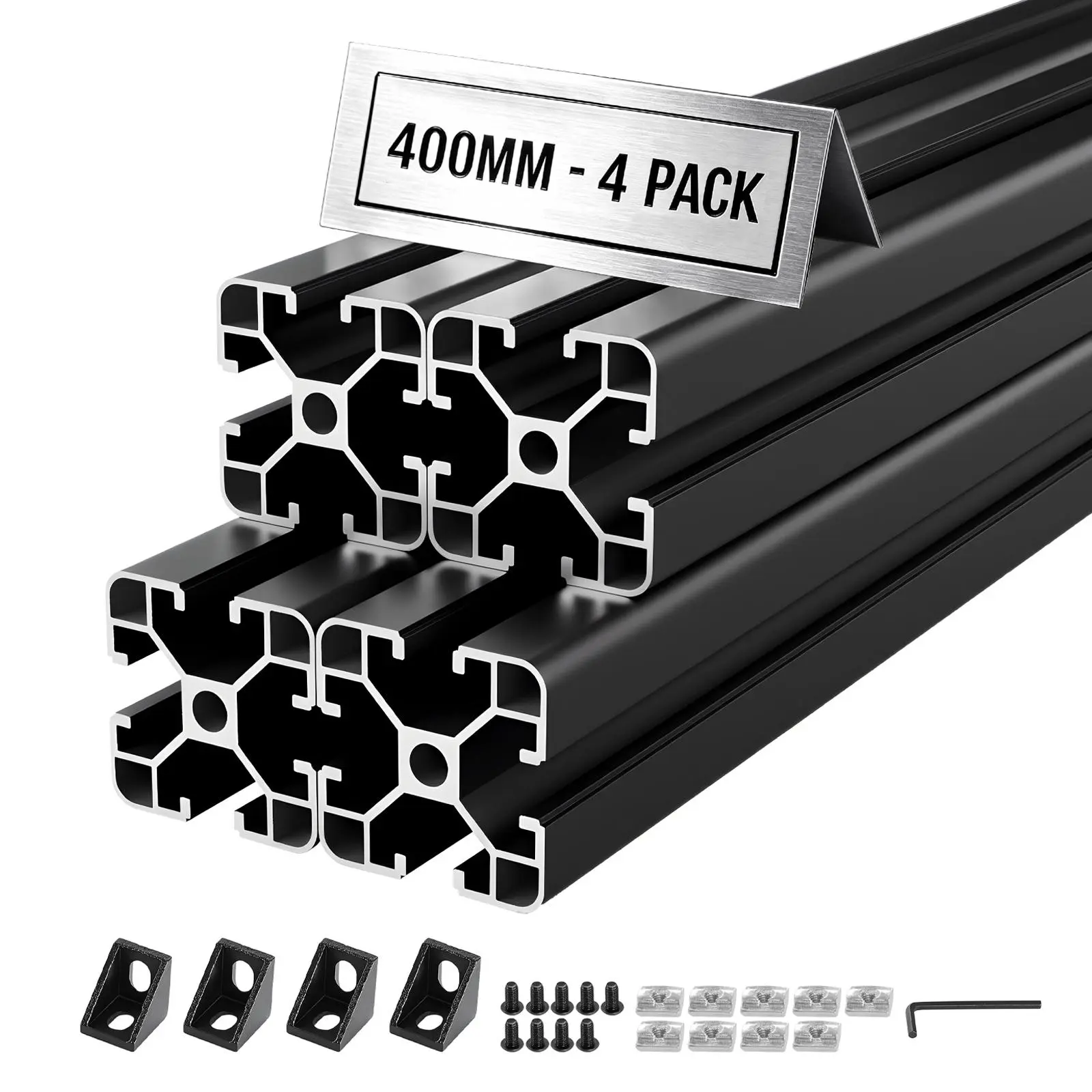 【Father's Day Gift】VEVOR 4-Pack 4040 European Standard Anodized Aluminum Extrusion Profile, 15.75in/400mm T-Slot Linear Rail, Durable Rigid Frame for 3D Printers, DIY Projects, Black Precision Build for Makers, Durability