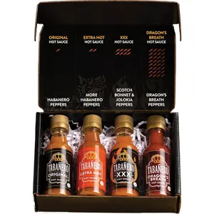 Challenge Box, Hot Sauce Gift Set, 4, Original, Extra, XXX Hot and Dragon's Breath, 1.7 oz Mini Bottles, Gluten Free, Natural, Low Sodium, Vegan, Kosher, Made in the