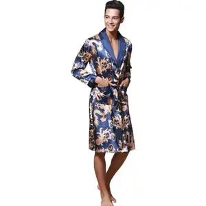 TOP Men's Long Sleeve Satin Kimono Robe Dragon Lightweight Bathrobe Pajamas Cool