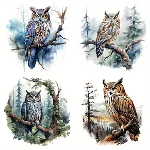 Owl Pattern Heat Transfer Sticker, 4 Counts/set Waterproof PVC Decals for DIY T-shirts, Backpacks & Fabric Crafts, Scrapbooking & Stamping Supplies