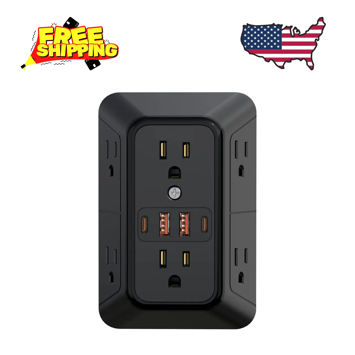 Outlet Extender Surge Protector - 6 Outlet Splitter with 4 USB Ports (2 USB C)