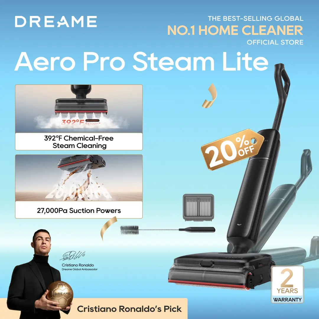 DREAME Aero Pro Steam Lite Wet Dry Vacuum Mop, 392℉ Steam Cleaning, 27kPa Suction, 3.88in Ultra-Slim Vacuum Mop Combo, 0 Hair Tangle for Pet Owner, Heated Brush Wash, Hot Air Drying, Up to 70min Runtime