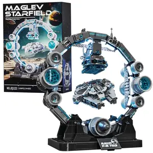 LED Light Magnetic Levitation Planet Spaceship Building Blocks, Building Block Model, Children Teenage Assembly Toy, Develops Hand Skills, Home Villa High-End Decor, Magnetic Building Set