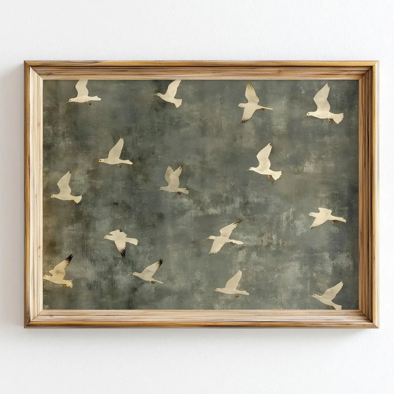 Birds in Flight Wall Art, Vintage Minimalist Wildlife Poster, Neutral Nature Decor | Unframed K