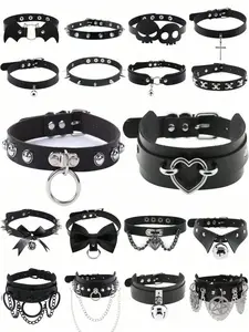 Punk Gothic Style PU Leather Necklace, Heart Style Choker Necklace, Fashionable Spiked Decor Necklace for Women & Girls, Trendy All-match & Exquisite Jewelry for Birthday Gift
