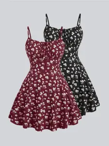 Women's Floral, Ditsy Print Knitted Bodycon Spaghetti Strap Skater Dress, featuring a versatile floral pattern. Perfect for vacations, dates, beach outings, this dress exudes a sexy bohemian vibe ideal for summer getaway