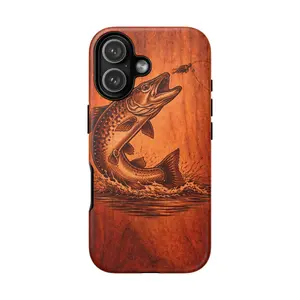 Leaping Trout Phone Case | Fishing Woodgrain Fish Design For Iphone 17 pro max, SamSung and more Phone Cases Phone Cover Hard Case Tough 2-piece Phone Case