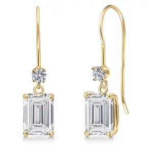 1.54 to 6.14 Cttw Lab Grown Diamond Dangle Earrings for Women | 14K Yellow Gold | IGI Certified | Center Emerald Cut Diamond | D-E Color | VS1-VS2 Clarity