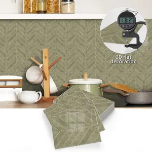 12/24pcs Texture Herringbone Wall Tile Stickers, Easy to Install Self-Adhesive and Removable, Geometric Patterns, Kitchen Bathroom Living Room Decor