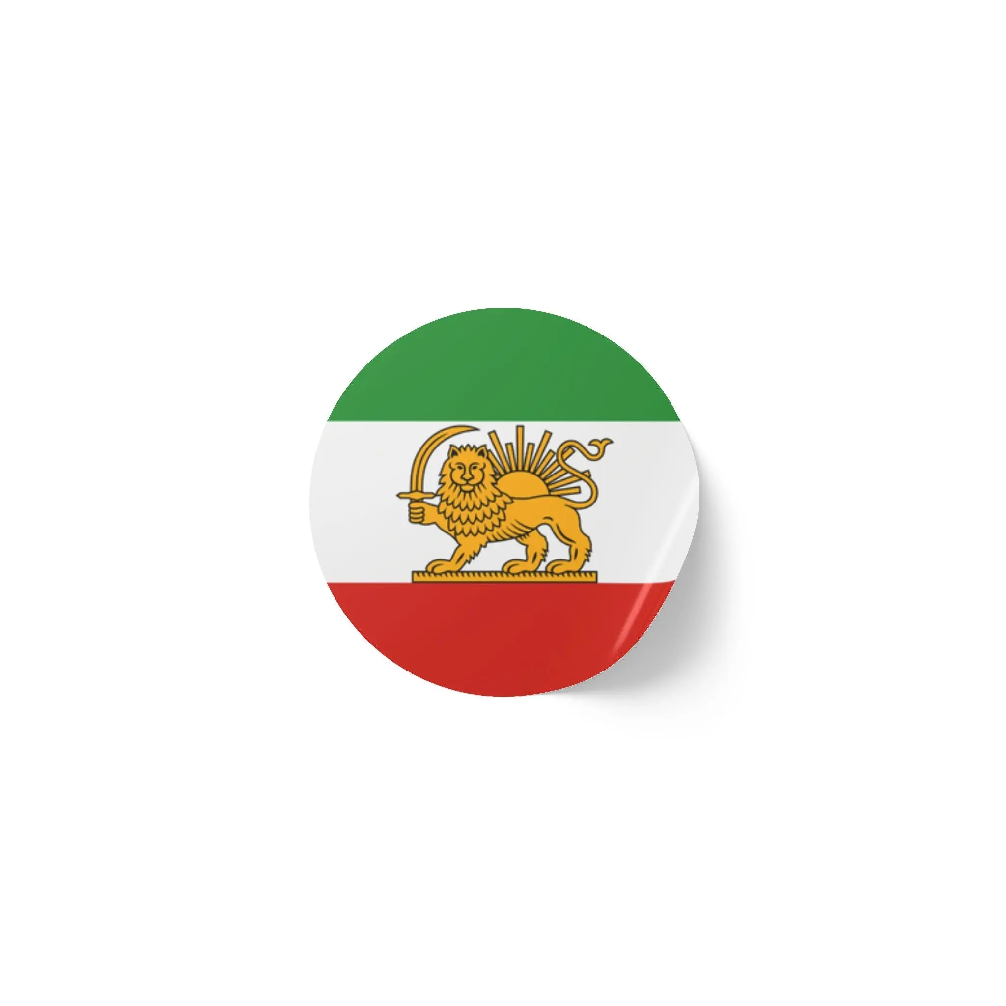 Persian Lion Flag Round Sticker Rolls — 1" - 2" Patriotic Iran Vintage Emblem Labels (Green-White-Red)