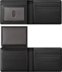 Fathers Day Gift Wallet For Men RFID Blocking Black Wallets Bifold Faux Leather Card Holder Front Pocket Mens Accessories With Gift Box