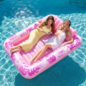 77" x 48" Inflatable Tanning Bathtub Lounger Float Bed, Extra-Large Pool Float Bed for Adults with Pillow, 4-in-1 Tanning Bathtub Float Bed, Sunbathing Bed Lounger Inflatable Pool Party Gift (Pink)