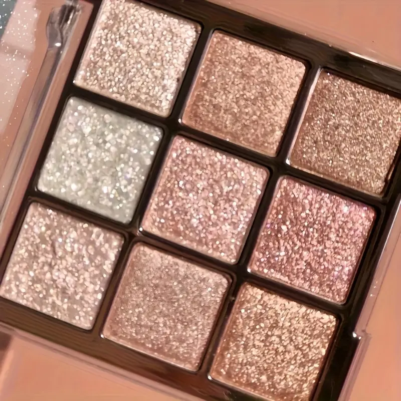 Women's 9-Colour Glitter Shimmering Eyeshadow Palette, Highly Pigmented Beauty Eyeshadows for Perfect Eye Makeup, Makeup with Golden White Pink Shades