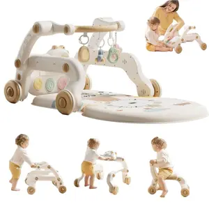 5-in-1 Baby Gym: Musical pedal piano, walker, and activity table; includes detachable animal rattles and a bunny nightlight for easy storage; machine washable play mat; suitable for both boys and girls' early childhood education.