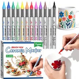 Flysea Fs-8108 Ceramic Hand Paint Marker, 12 Colors, Flexible Tip, Auto Ink Control, Waterproof, Durable, Ideal for Ceramics, Mugs, Plates, Vases
