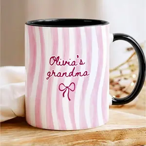 Personalized Grandma Stripe Mug, Coquette Striped Name Mug Gifts, Mother's Day Gift for Nana, Funny Sarcastic Graphic Novelty Coffee Cup, Gift for Parents Fathers Day Mothers Day Birthday for Dad and Mom,Ceramic Drinkware 11oz 15oz