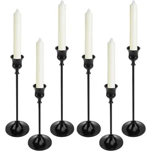 Black Candlestick Holders Set of 6-3 Different Heights Sturdy Metal Taper Candle Stands, Detachable  Design for Weddings & Holidays