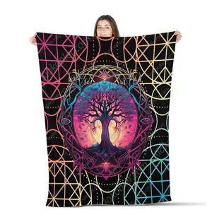 Triquetra Wicca Tree of Life Black Throws Blanket Comfort Warmth Soft Blanket Fleece Blanket, Sherpa Blanket, Wicca Decor, Tree Decor