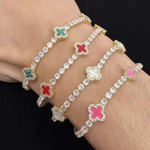 Clover Tennis Bracelets  14k Gold Plated Exquisite Clover Bracelet CZ Crystal Sparkling Gift For Her