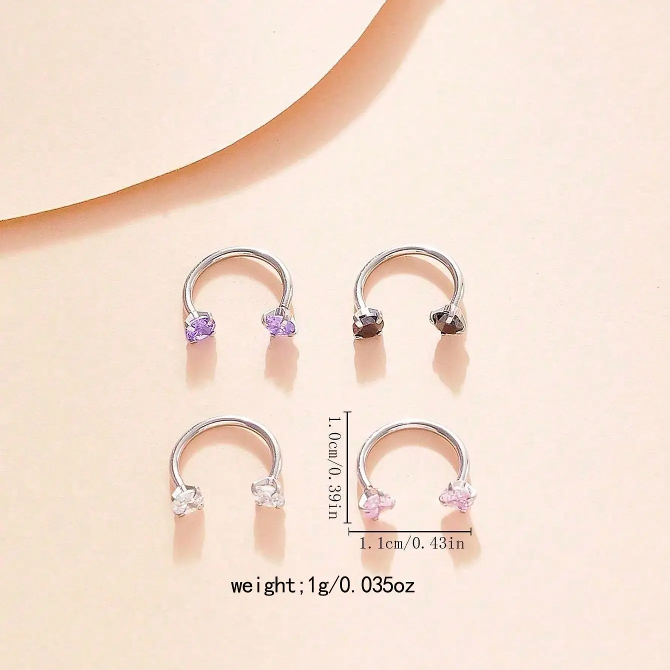 Stainless Steel U-Shaped Nose Stud Double-Headed Zircon Piercing Jewelry Personalized Horseshoe Rod Nose Ring 1g/0.035oz Multi-Color Options for Stylish Unique Look