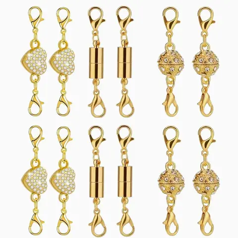 Magnetic Lobster Clasp Extenders, 12PCS Gold & Silver Adjustable Clasp for Necklaces & Bracelets, DIY Beading Helper, Quick Convert Tool for Jewelry Making