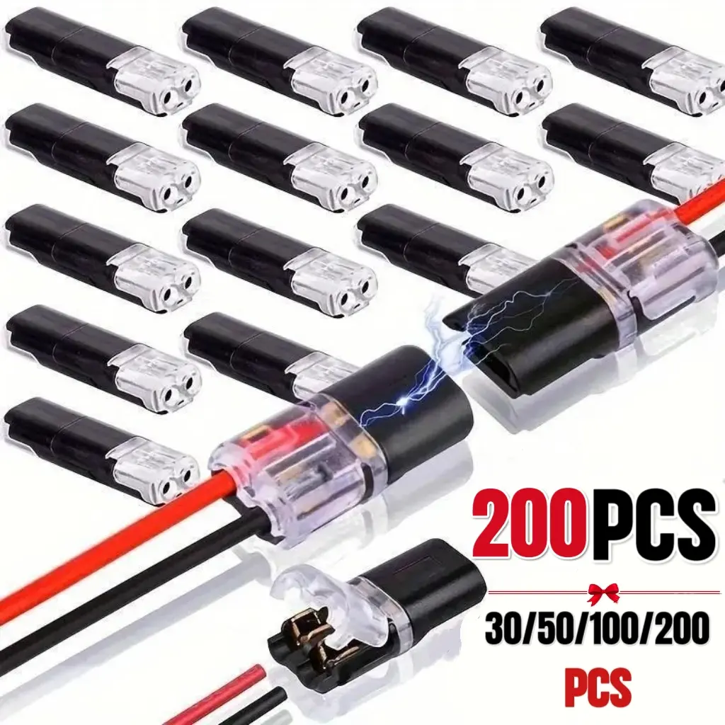 2-Pin Interlocking Solderless Connectors - Secure Lock Fit Fastening Wire Terminal Set, Crimp Plug with Locking Buckle, Butt Splice for LED, Car Low-Volt Wires, Home Electrical Supplies (LED Compatible)