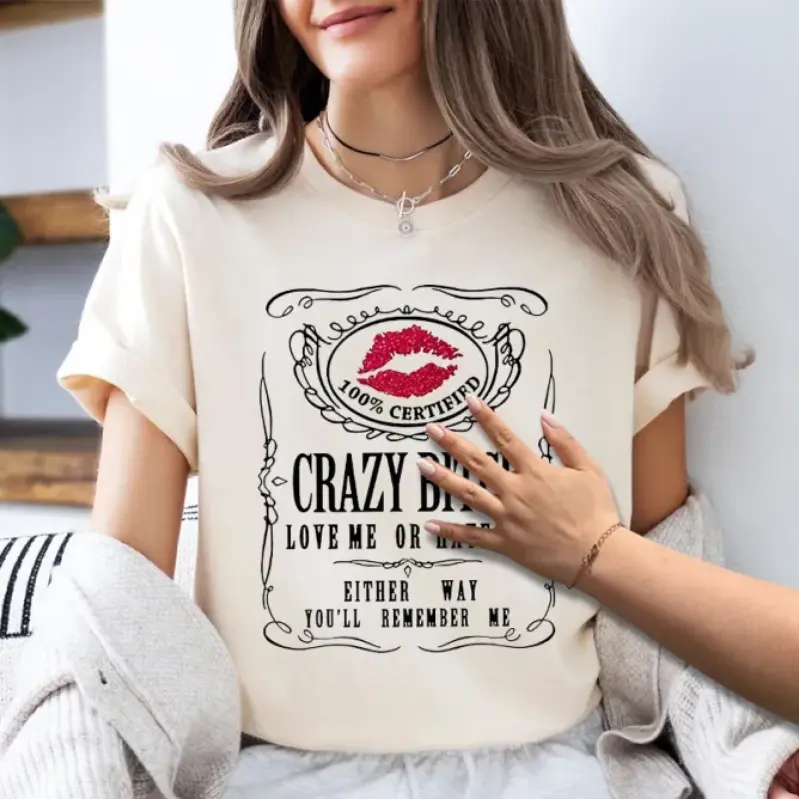 Cotton Short Sleeve Women's Funny Graphic Tees Crazy Bitch Shirt 15JUL25TT3