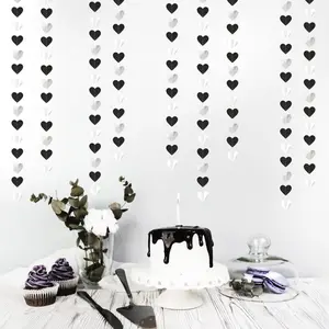 4Pcs 52FT Black White-Silver Party-Decorations Streamers Heart Garland - Graduation Men 21st Birthday Hanging Paper Banner,Wedding Engagement Bachelorette Backdrop Party Supplies Decor - Home Improvement.