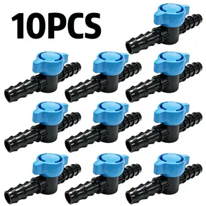 10-Pack 1/2 Inch Irrigation Ball Valves, Drip Tape Stop Valve for 1/2 Inch Drip Tubing, 16mm Flow Control Adjustment