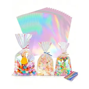 50pcs Transparent Glass Paper Gift Bags Colorful Reusable Plastic Packaging for Mugs Desserts Muffins Breads Chocolates Ideal for Snack Gifts Birthday Parties