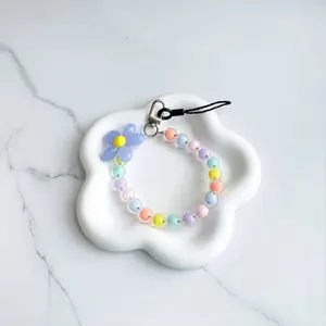 Cute Beaded Phone Chain, Flower Decor Floral Phone Lanyard, Durable Wristband & Keychain, Phone Accessories for Women & Girls