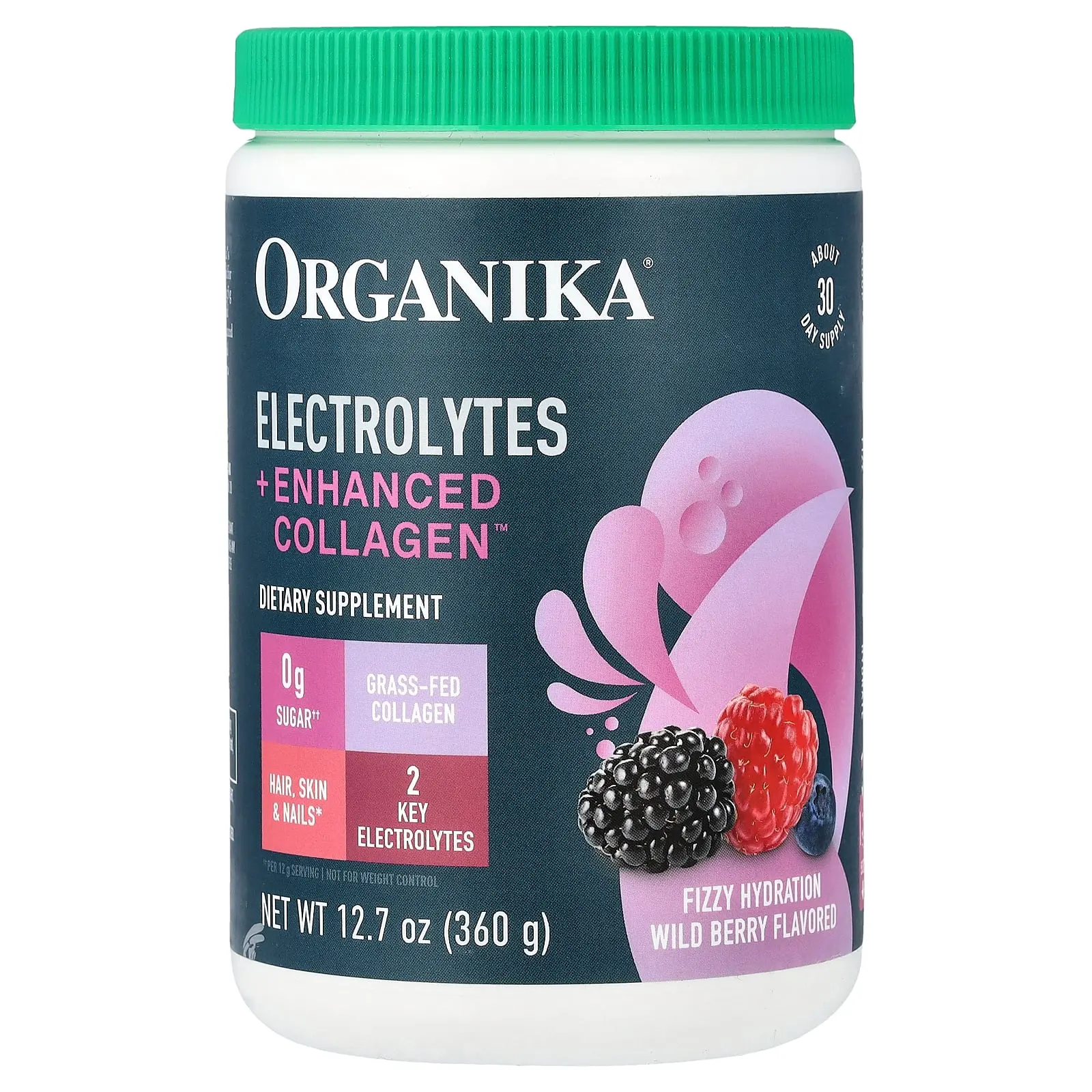 Organika Electrolytes + Enhanced Collagen™, Wild Berry, 12.7 oz (360 g)