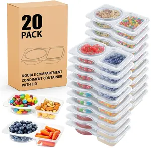 20-piece reusable snack box with lid, new leak-proof stackable snack box, snack box container with portion control, small packaging container, double-compartment design (perfect for dining out and camping).
