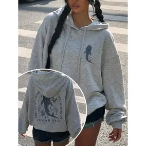Hooded Fleece Pullover Sweatshirt with Letter Print, Thick Loose-Fitting Casual Top for Fall & Winter, Warm and Stylish Sweater for Women