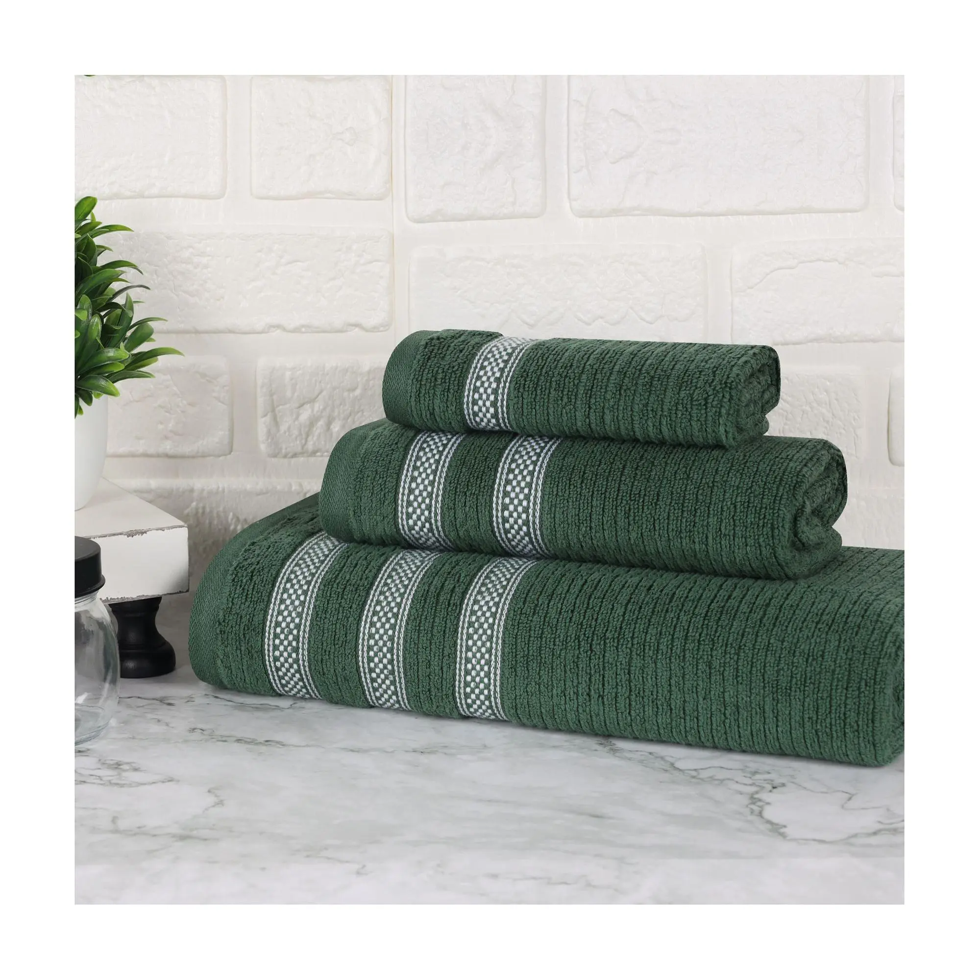 Superior 3pc Soft Zero Twist Cotton Ribbed Plush Towel Set