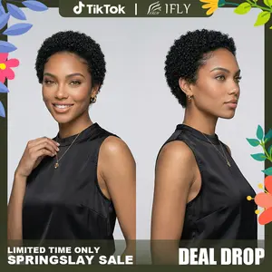 【Flash Sale】 IFLY Afro Coco  Non Lace Short Curly    with Bangs Glueless Pre Plucked 100%   Short  for Black Women Natural Look Daily Use 1B Color Easy Install Soft Bouncy Durable  Human Hair Wig