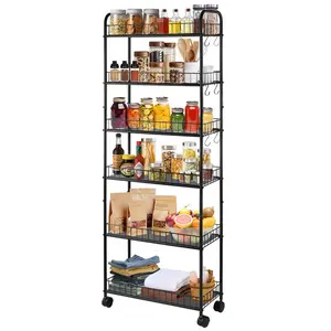 Ultimate Space-Saver! 6-Tier Slim Rolling Cart – Max Storage in Tiny Gaps, Black, 10" Wide