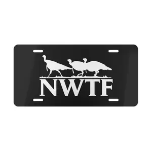 NWTF Turkey License Plate, 12 x 6 Aluminum Vanity Tag, US Vehicles, Black White Hunting Front Car Tag, Wild Turkey Hunter Best Gift, Outdoor Car Decor