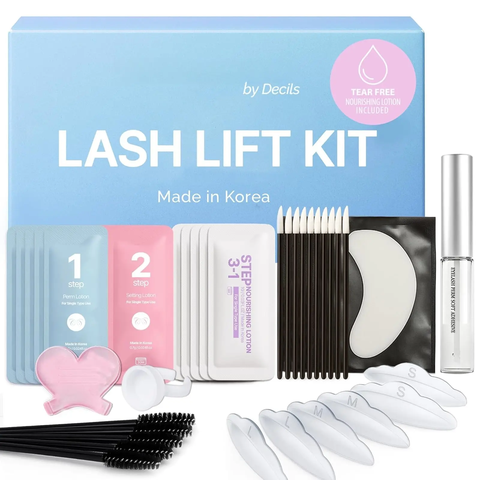 Korean Lash Lift Kit - 5 Sets At Home Eyelash Perm Kit with Upgraded Glue, Eyelash Lift, DIY Lash Perm Easy for Beginner & Professional, Semi Permanent Perming Wave Suitable For Salon & Home