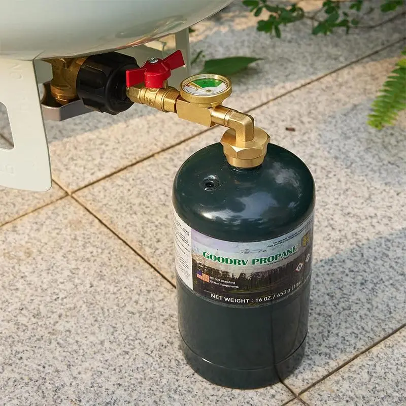 Propane Tank Adapter with Heavy Duty Valve, Gauge and Pressure, Compatible with Qcc1/1 Tanks, Real-Time Gas Quantity Monitoring, Durable Brass Material, Industrial
