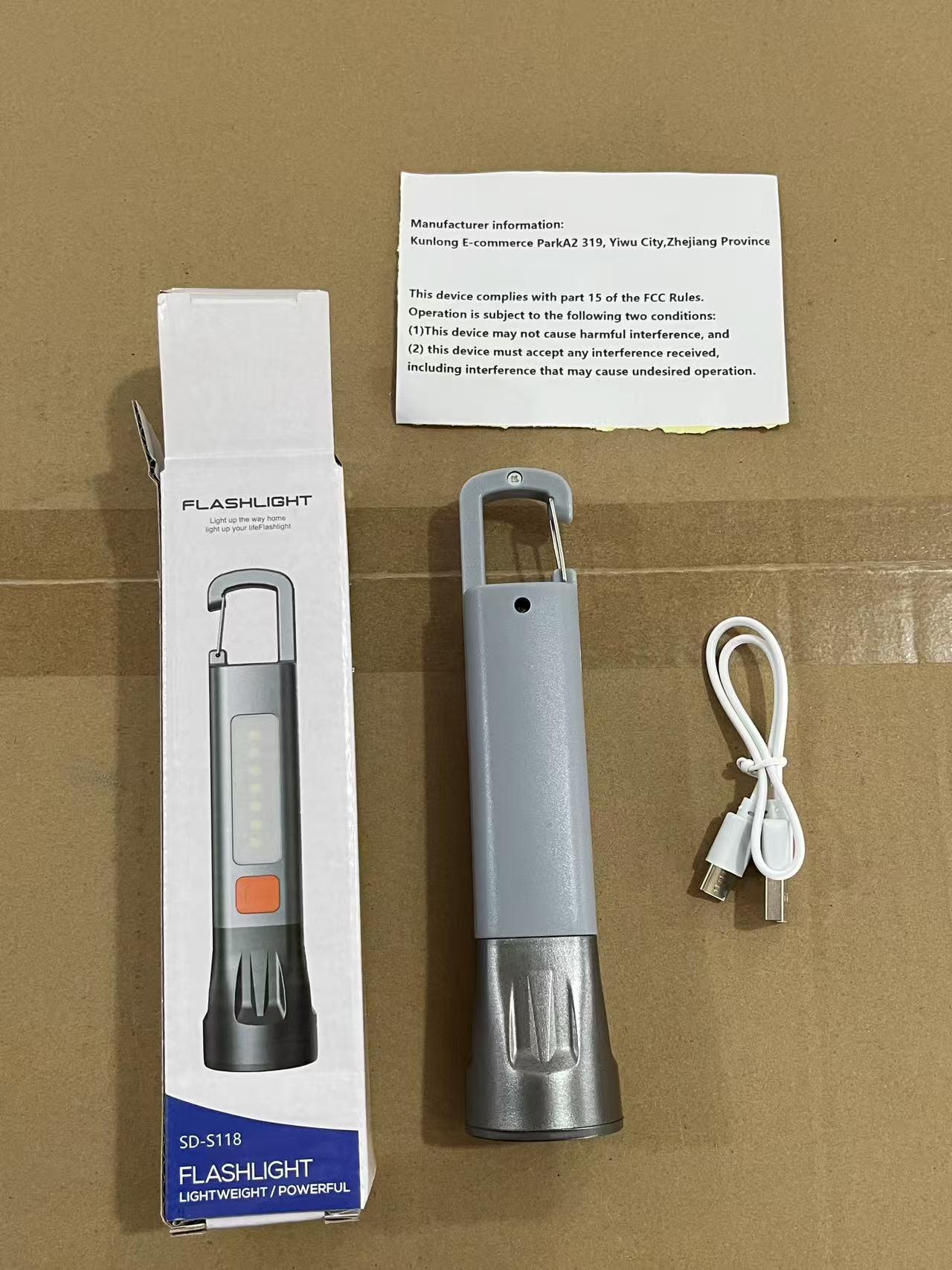 Mini bright LED rechargeable waterproof flashlight with hook, high brightness, with side light, zoomable, ultra-bright handheld flashlight, suitable for emergencies / camping / home / hiking / adventures