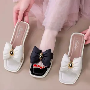 New summer bowknot women's sandals for outdoor wear, non-slip soft-soled flat fashionable home and outdoor slippers