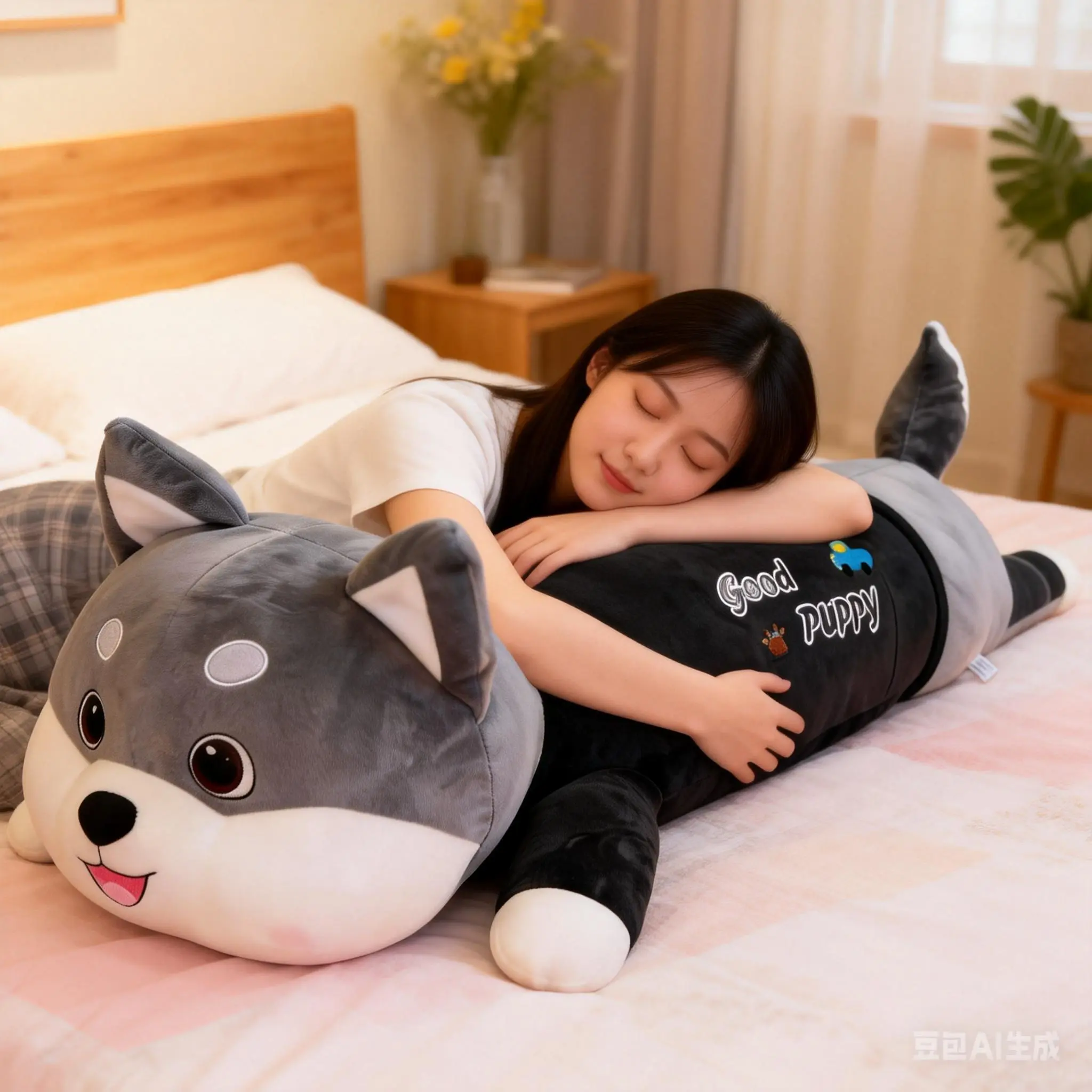 Cute Husky Plush Doll — Ultra Soft, Low-Profile Design; Extra-Long Dog Cuddle Pillow for Bedroom Bed Support; Stuffed Toy Gift