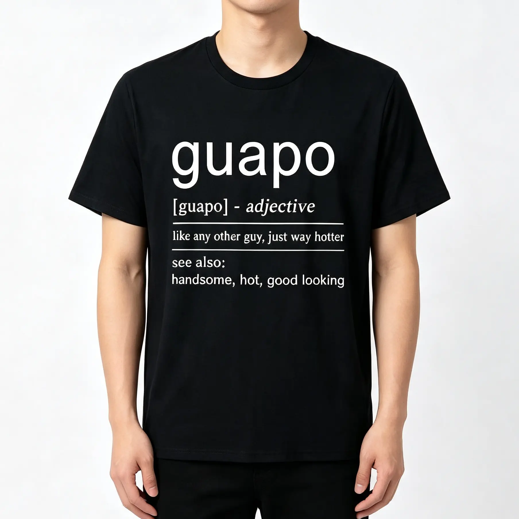 El Guapo Unisex Spanish Graphic Tees - 220gsm Heavyweight Cotton Menswear Streetwear Short Sleeve Top, Retro "Guapo" (Handsome/Attractive) Print, Round Neck, Machine Washable, Plus Size, Gift for Spanish Learners, Casual Attire